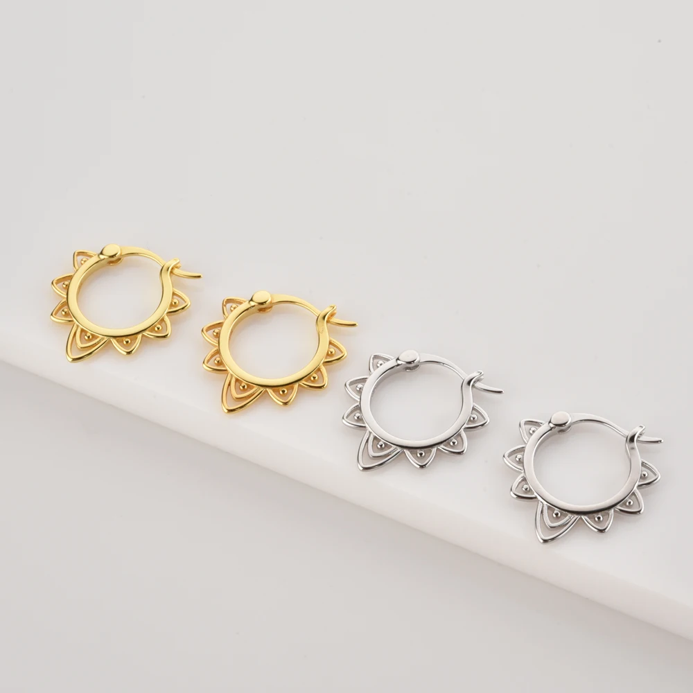 ANDYWEN 925 Sterling Silver Gold Flower Hoops Piercing Clips Pendientes Luxury Plain 2022 Women Wedding Jewelry Rock Punk Jewels