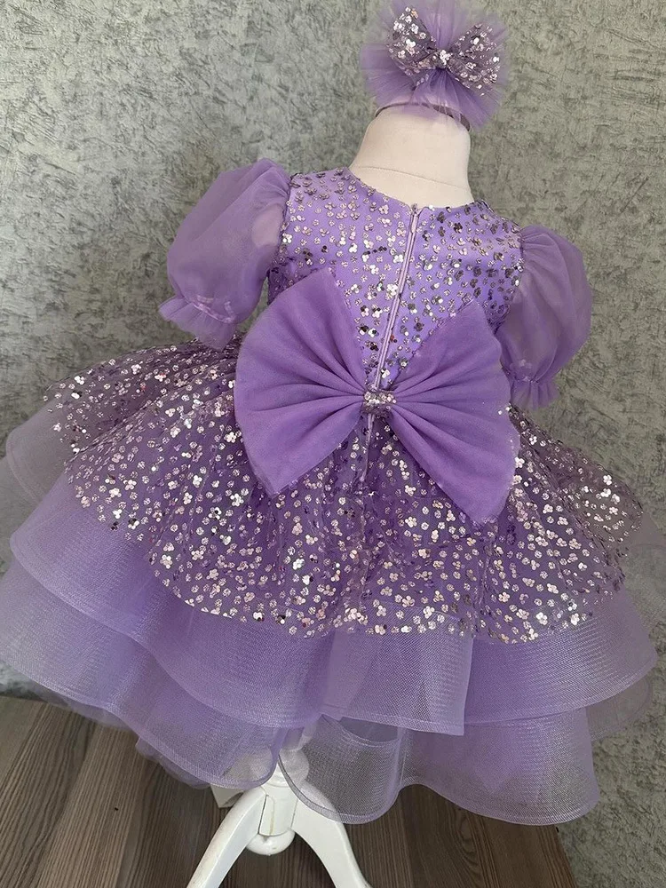 

Puffy Sequin Flower Girl Dresses Knee Length Glitter Wedding Party Dress Bow Toddler Baby Birthday Pageant Ballet Tutu Dress