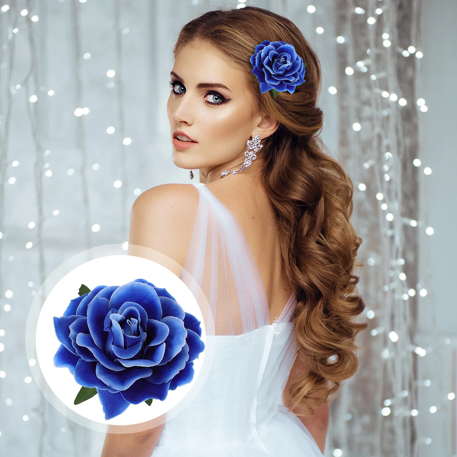 

2 in 1 Artificial Big Rose Flower Hair Clip Brooch Pin Sky Blue Romantic Hair Accessory for Party Wedding Prom Women