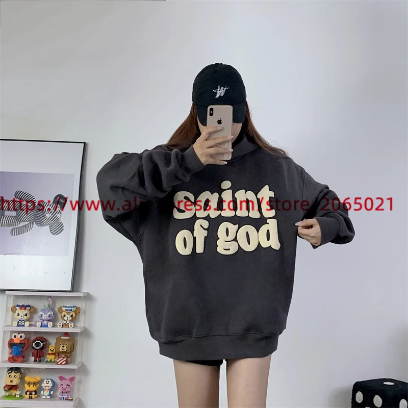 Vintage CPFM Saint Of God bluza męska damska Puff nadruk bluzy pulowery Oversize z kapturem