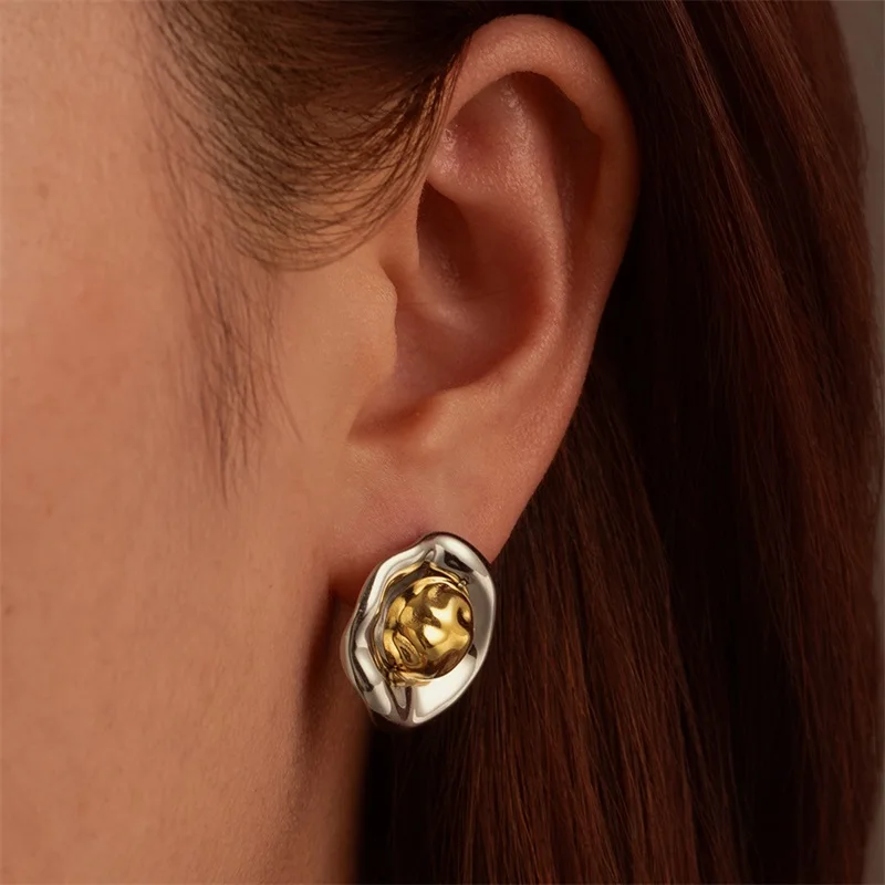 GANPUP 316L Edelstahl, stilvolle, einzigartige ovale Tropfenohrringe, kreatives Metall, goldfarben, wasserdicht, Ohrstecker, Schmuck für Frauen – Detail 2