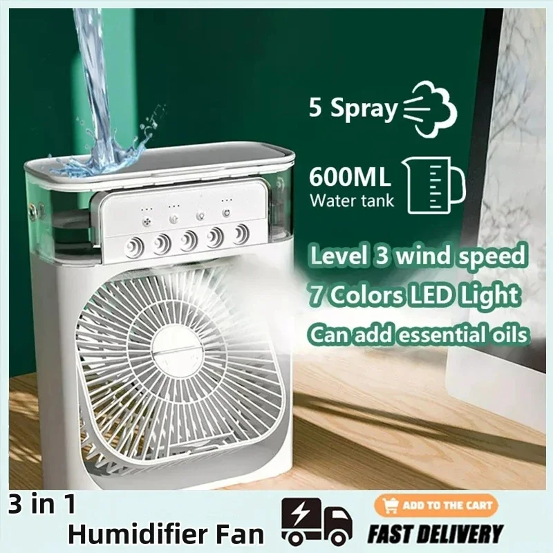 Portable 3 In 1 Fan AIr Conditioner Household Small Air Cooler LED Night Lights Humidifier Air Adjustment Home Fans Dropshipping