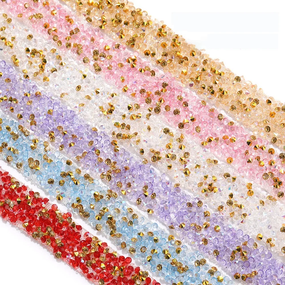 1 Yard 12mm Breites Transparentes AB Strass-Band Selbstklebende Streifen Rollen für Hochzeitskleider Schmuck DIY Basteln Dekorationen