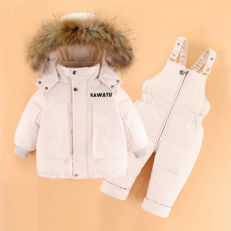 RAISE Winter Baby Boy 2PCS Clothes Set Hooded Warm Letter Infant Boy Down Jacket 1-3Y Boys Solid Overalls Toddler Boys Snowsuits