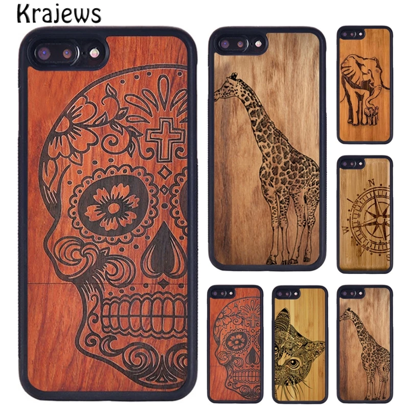 Krajews Bamboo Wood Pattern Skull Skin Phone Case For iPhone 17 Air 15 16 14 Plus 11 12 13 Pro Max cover coque
