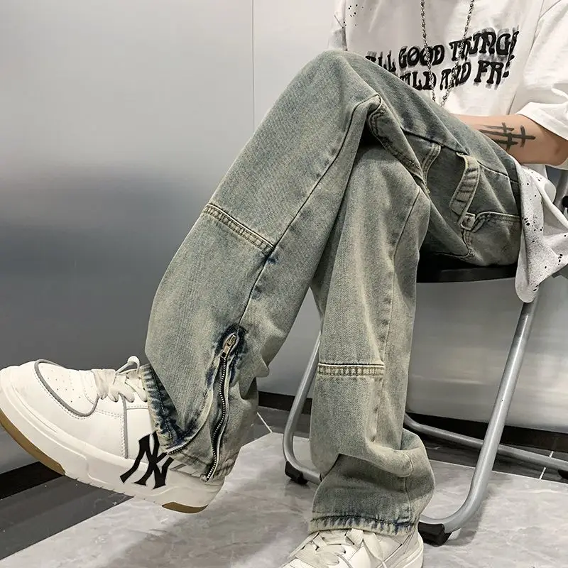 

Male Cowboy Pants Straight Trousers with Pockets Men's Jeans Casual Goth Designer Soft Classic Y 2k Vintage High Quality Luxury