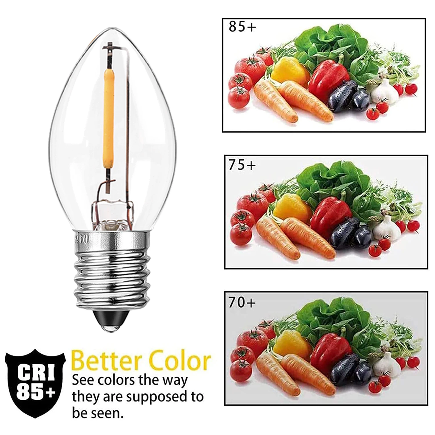 6Pack C7 Candelabra LED Light Bulbs 0.5W E12 E14 Chandelier Base 7W Incandescent Equivalent Vintage Christmas Candle Edison Bulb