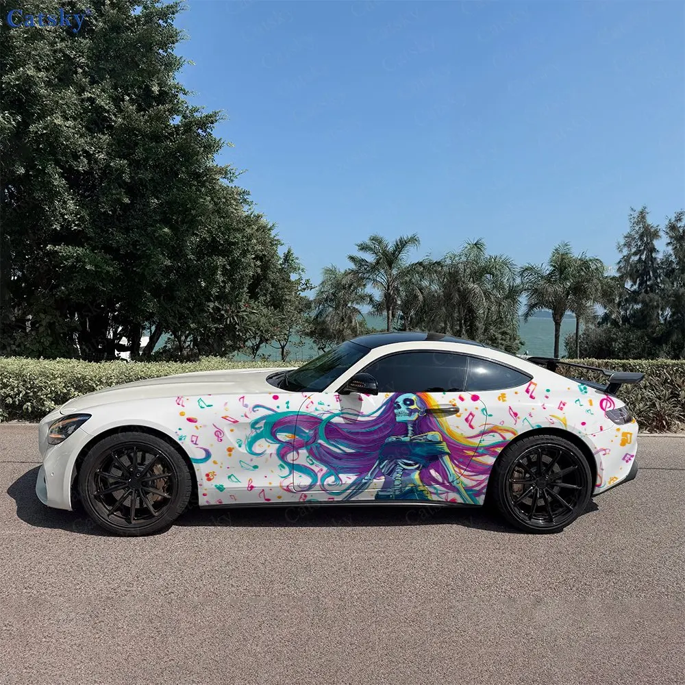 Sound Wave Skeleton Princess, 2pcs, Durable, Fade-resistant, Enhance Vehicle Aesthetics With Bold Artistic Design Car Vinyl Wrap