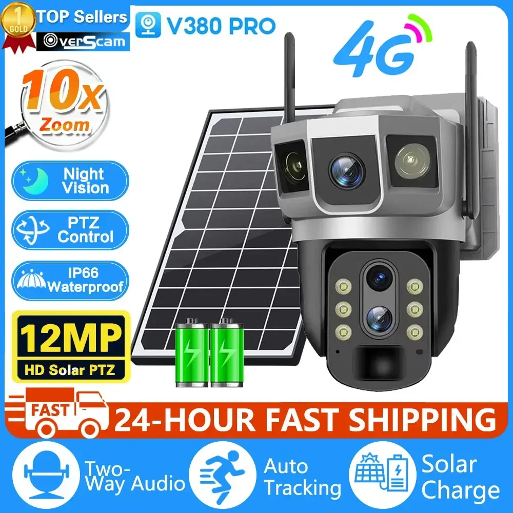 

12MP 6K Solar 4G IP Camera CCTV Surveillance Outdoor Waterproof Monitor 10X Digital Zoom PIR Motion Detect Night Vision