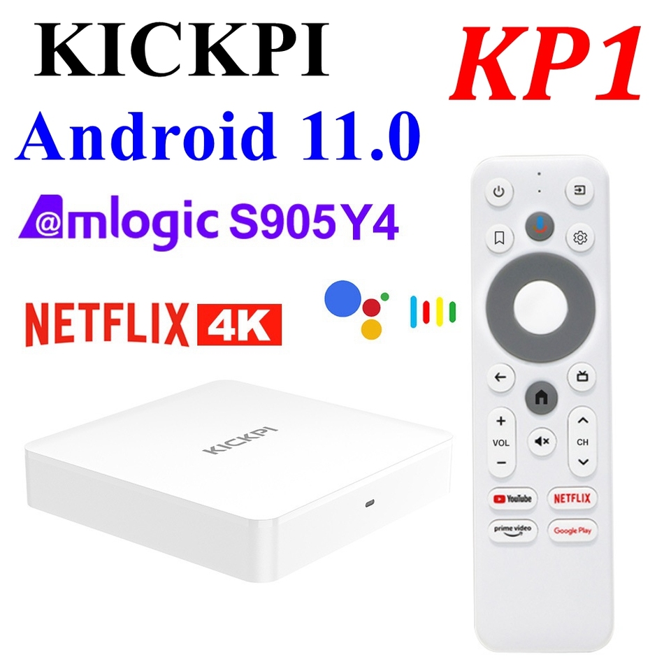 KICKPI KP1 TV Box Google Netflix Certified Android 11 Amlogic S905Y4 2GB 32GB 4K Voice AV1 1080P HD 5G Wifi BT5.0 Androidtv