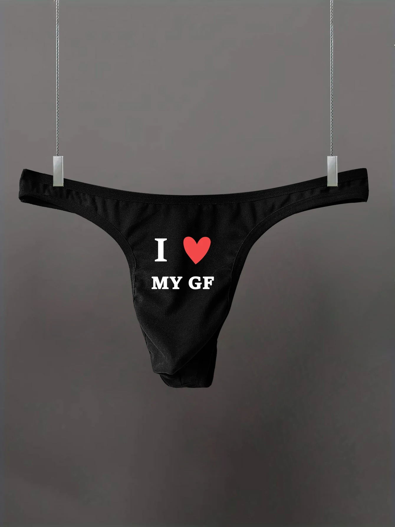 ثونج مثير للرجال مع طباعة 'I Love MY GF' - حقيبة منتفخة، ملابس داخلية قابلة للتنفس