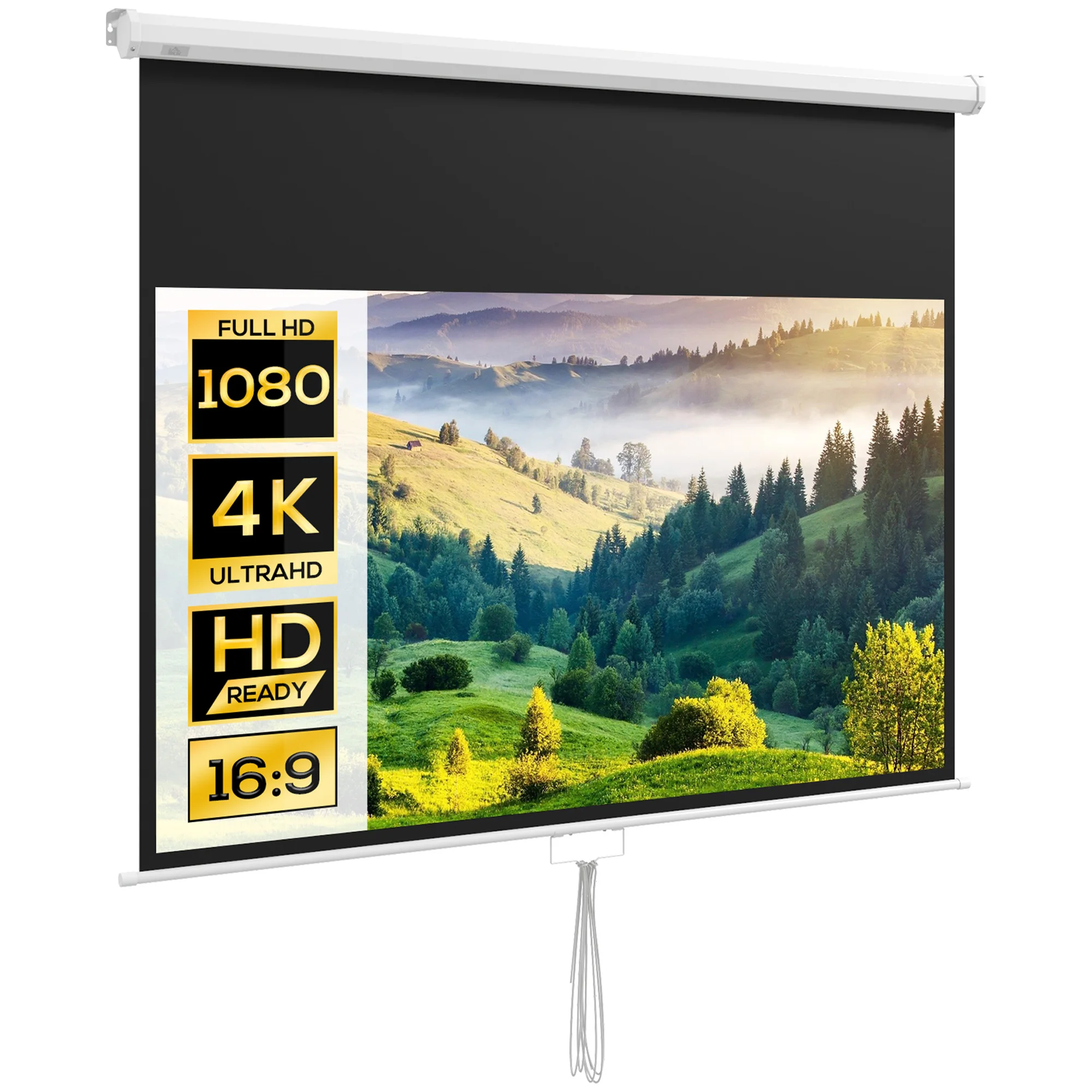 HOMCOM Manual Projector Screen 80 inch Format 16:9 172x96 cm White