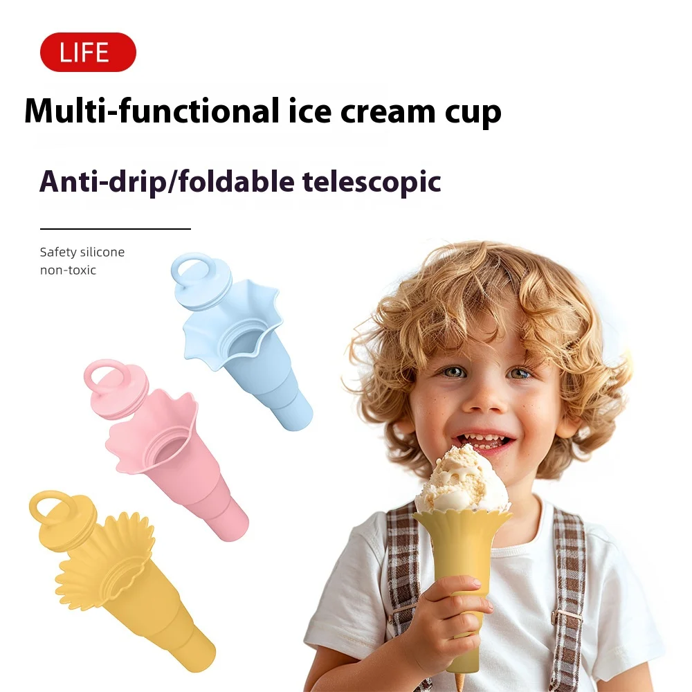 

3pcs Children's Foldable Ice mould Multi-functional anti-drip Silicone Ice Cream Cone Ice Cream Stand for Easy Portability