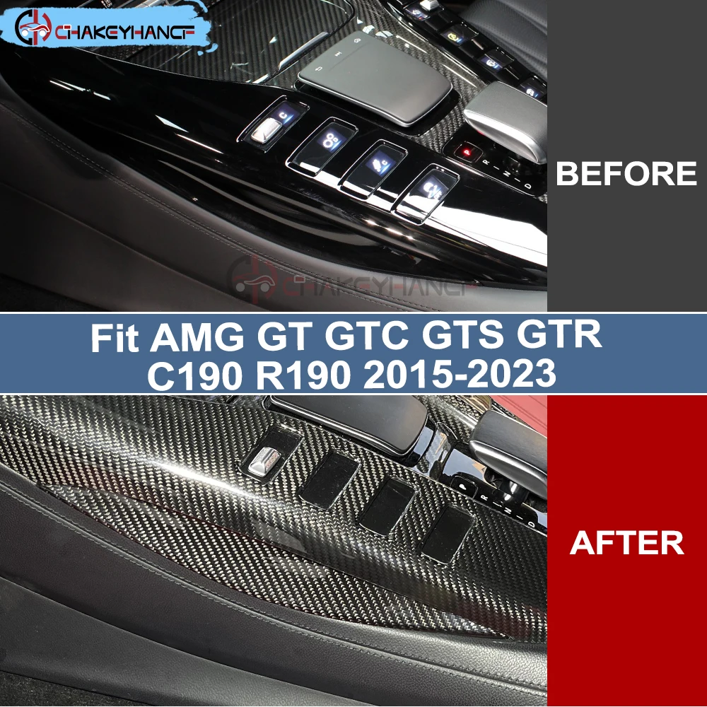 For 2015-2023 Benz AMG GT GTC GTS GTR C190 R190 2Doors Real Dry Carbon Fiber Center Side Strip Sticker Car Interior Accessories