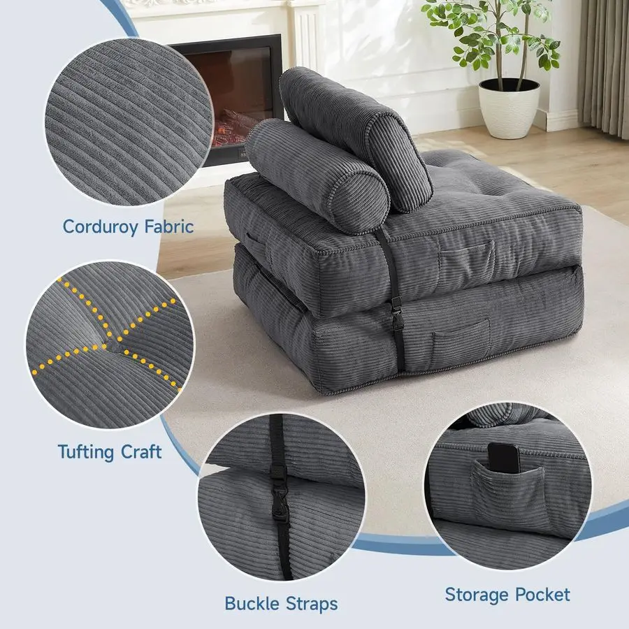 

Складной диван-кровать, трансформируемое кресло-кровать для взрослых, портативное вельветовое кресло-трансформер 4 в 1, раскладное кресло-лежак для пола, диваны