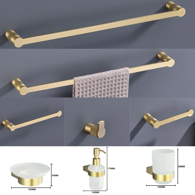 

Brushed Gold Towel Rack Towel Bar Ring Hardware Set Robe Coat Hook Toilet Tissue Roll Paper Holder Bathroom Accessories Kit