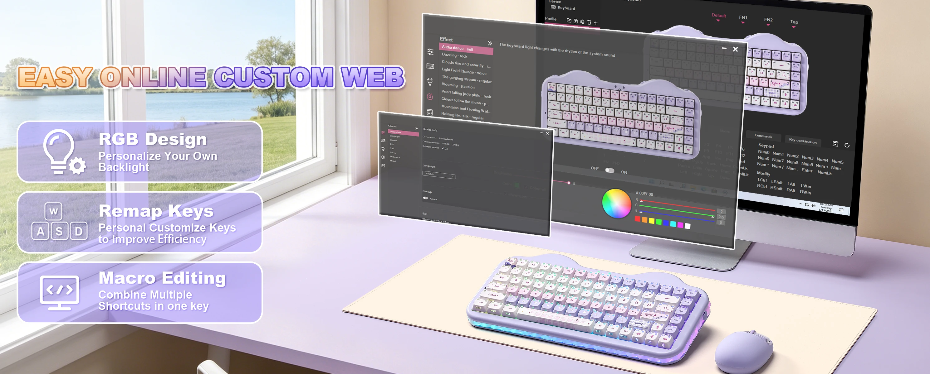 YUNZII C75 MAO Edition Mechanical Keyboard,Cute Ear Translucent Keycap,Wireless 75% NKRO Keyboards,RGB Cake Design for Win/Mac