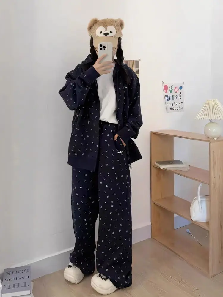 المرأة عارضة الرياضة سستة هوديي مجموعة الكورية نمط فضفاض تنوعا قطعتين ربيع الخريف نمط جديد أزياء الطالب