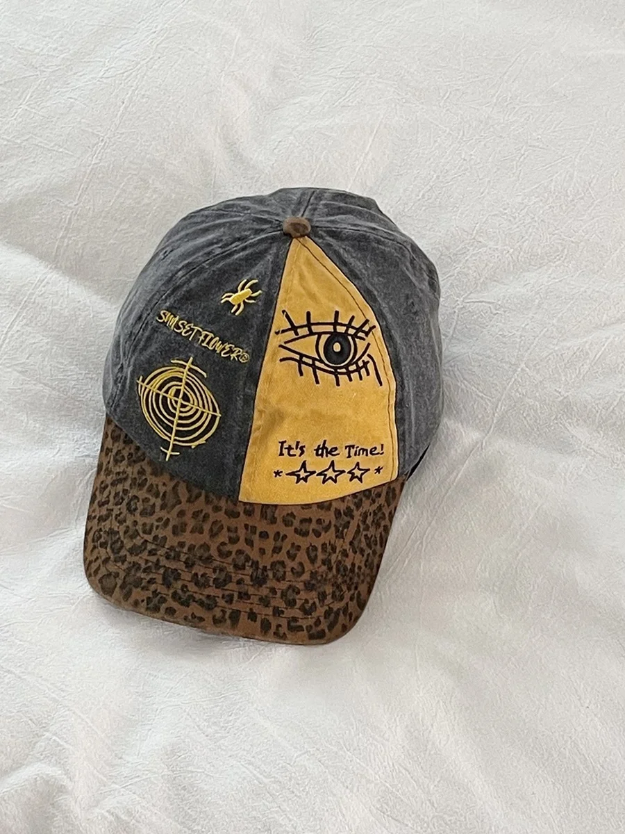 

Y2K Retro Leopard Print Distressed Baseball Cap Women's Face Slimming Trendy Brand Washed Color Block Duckbill Cap Street Sty...
