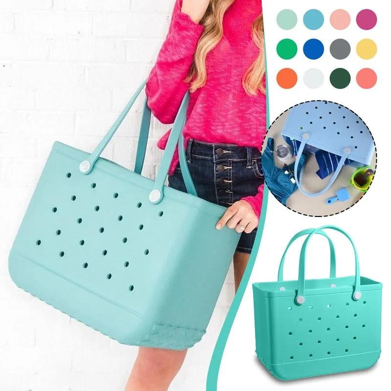 Fashion solid color oversized beach basket women's large capacity handbag tramp pocket to buy vegetable blue