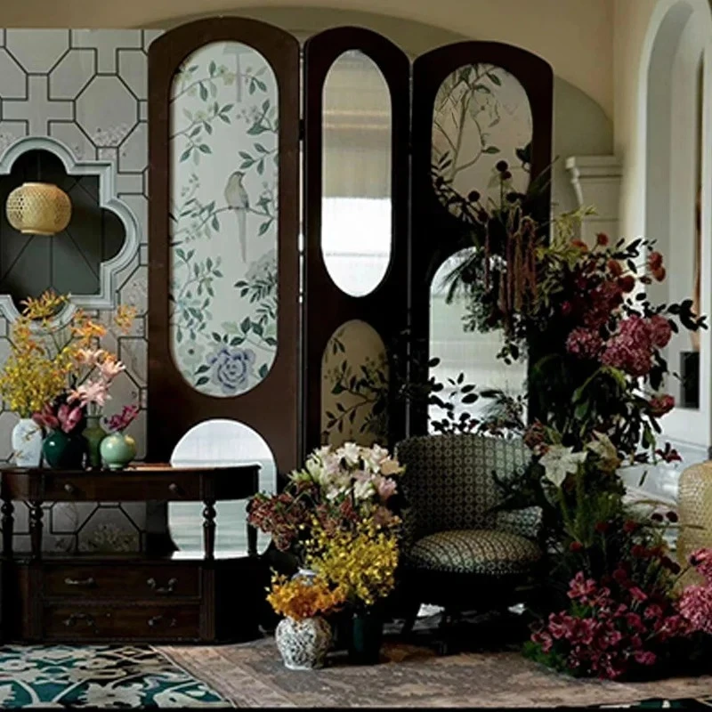Y1 French flower and bird solid wood folding screen partition bedroom block entrance entrance can be customized folding screen