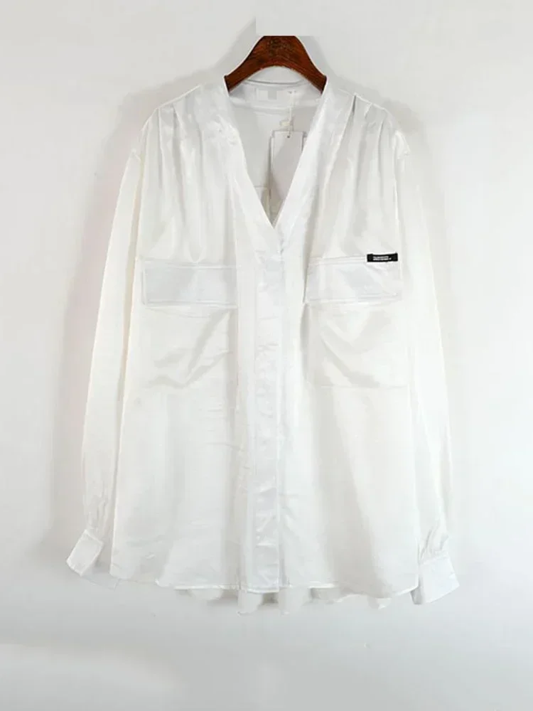 

XITAO драпированная лоскутная рубашка женская модная новая стильная рубашка с v-образным вырезом и длинным рукавом с карманом элегантный однобортный топ ZY5106