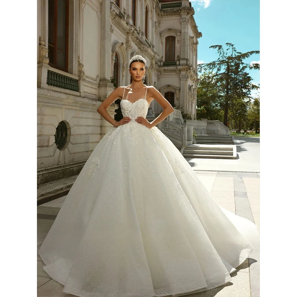 Customized Exquisite Sweetheart A Line Wedding Dress Lace applique Spaghetti Strap Bridal Gown Princess Bride Dresses