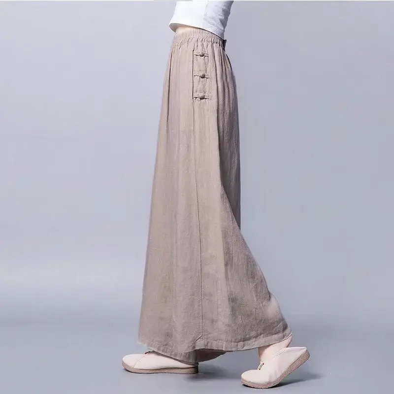 

Cotton Hemp Slacks Thin Wide Leg Pants Women Spring Summer New Draping Highrise Breathable Loose Nine Point Bigfoot Baggy Pants