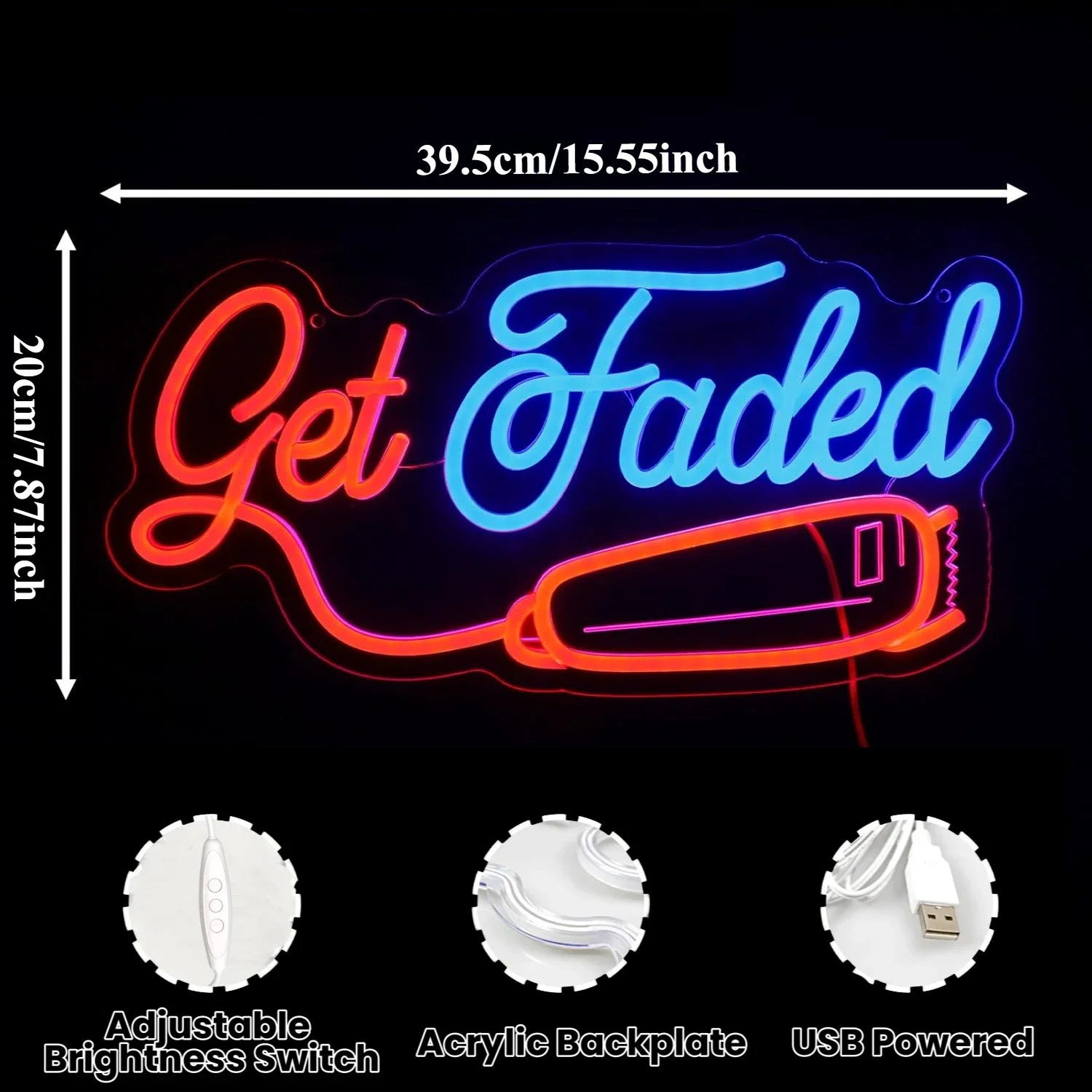 Get Faded Neon Sign Dimmable Barber Shop LED Neon Light Sign for Hair Salon Business Store Barber Studio Decor Hairdresser Gift