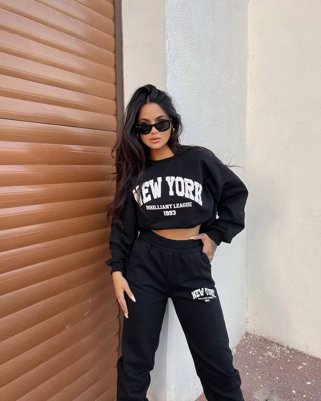 

New Thiened Casual Sportswear Hoodie Pants Set Long Sve round Ne Polyester Two-Piece Suit for Women Autumn 2024