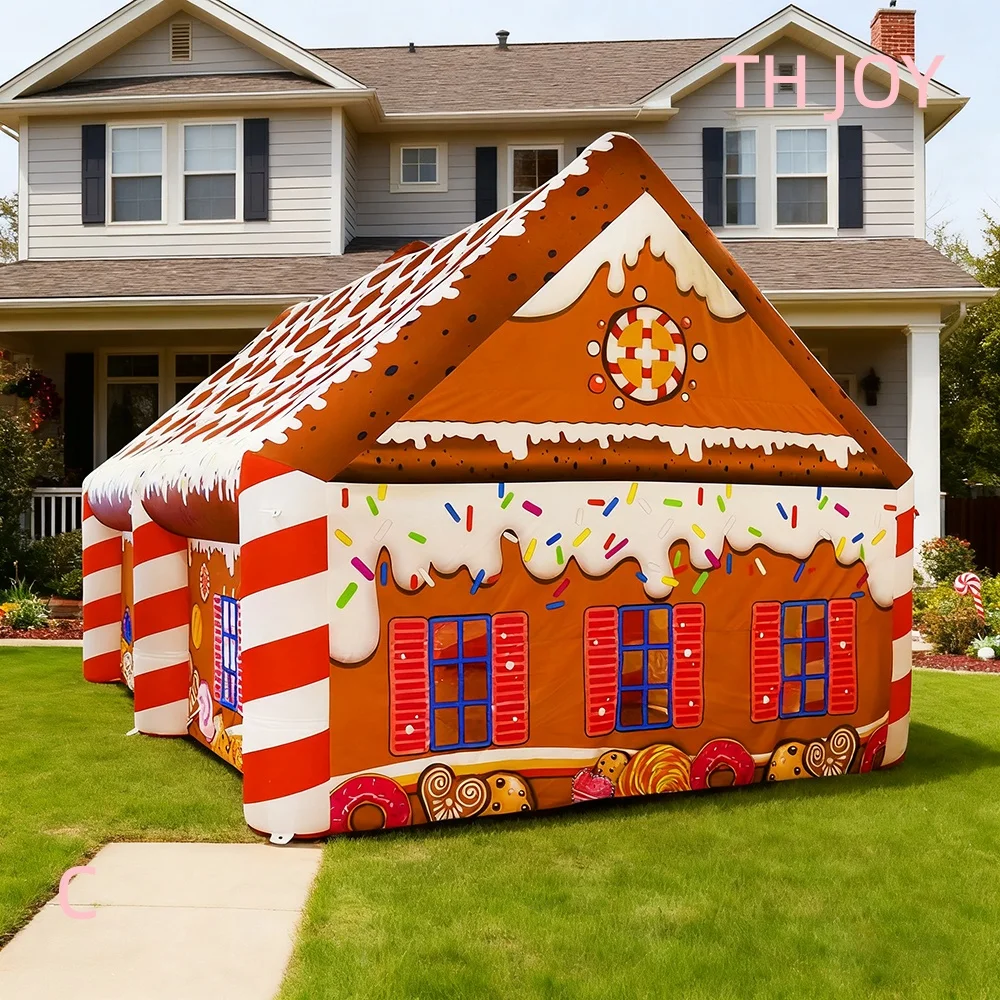 2025 neues aufblasbares Weihnachtsmann-Grotto-Volldruck-aufblasbares Weihnachtshauszelt mit Luftgebläse