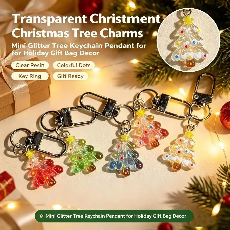 Festive Christmas Tree Keychains Cute Transparent Colorful Dotted 1/5/6Pcs Set for Xmas Home Decoration Small Gift