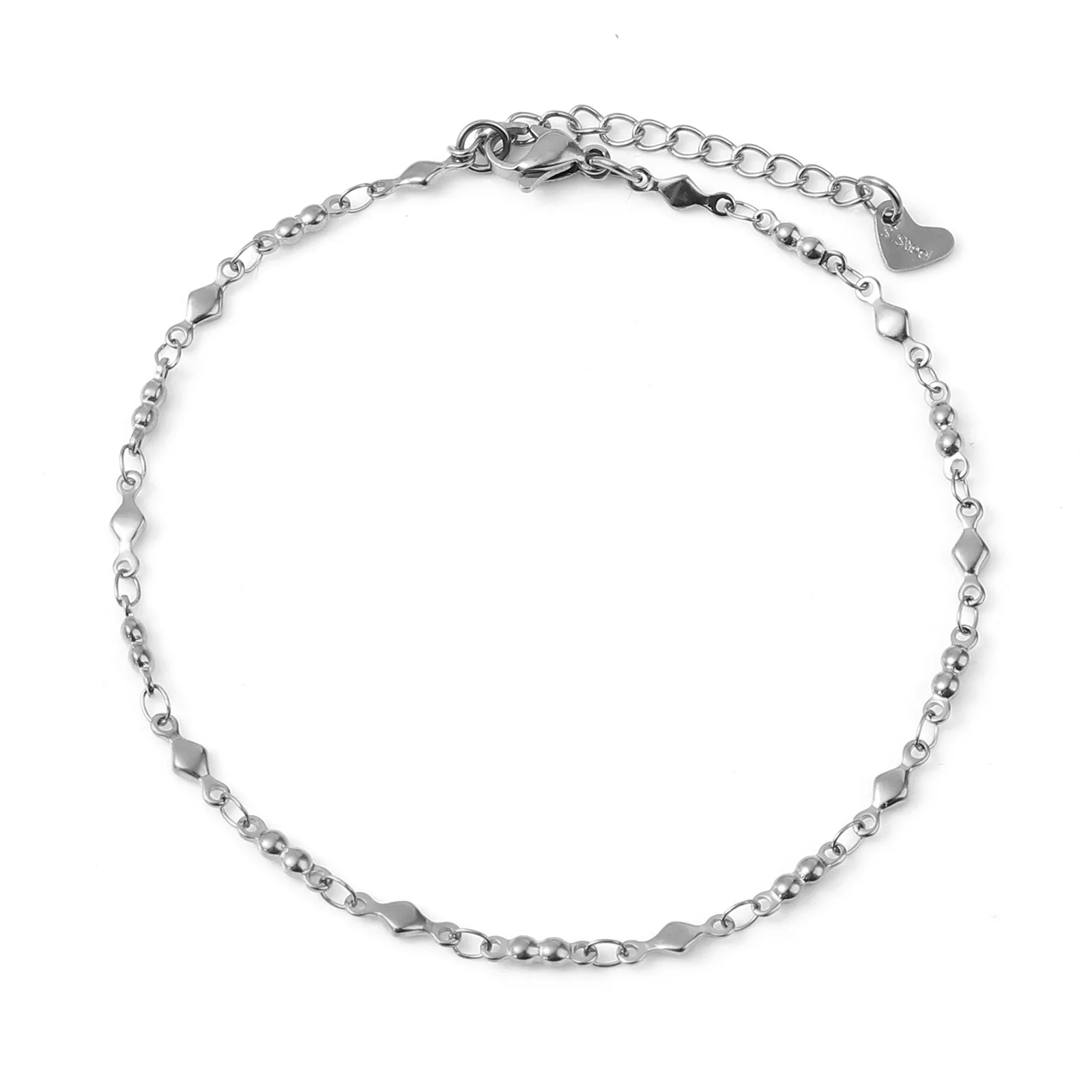 1 PC Stainless Steel Anklet Silver Color Heart Connector Lobster Buckle Extension Chain Anklet Women Foot Jewelry 24cm-22.5cm