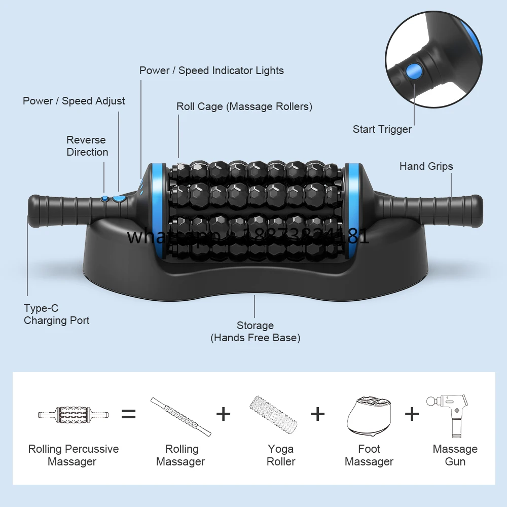 Rechargeable Handheld Rolling Percussive Massager Deep Tissue Muscle Relax & Recovery Whole Body Relief fast shipping