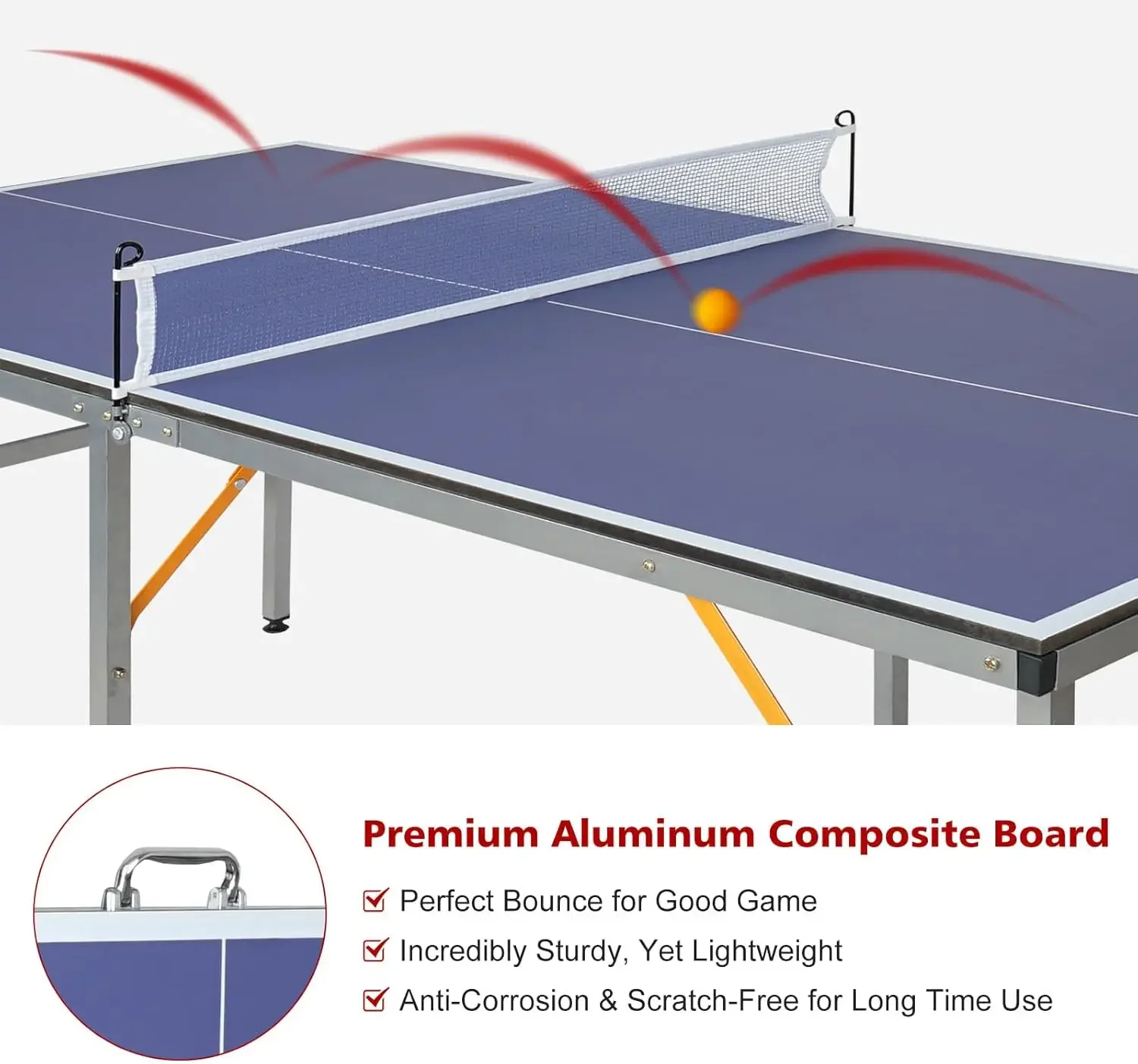 Mesa de tenis de mesa, juego de mesa de ping pong plegable y portátil de 6 pies, 2 murciélagos de ping-pong y 3 pelotas, disponible en interiores y exteriores