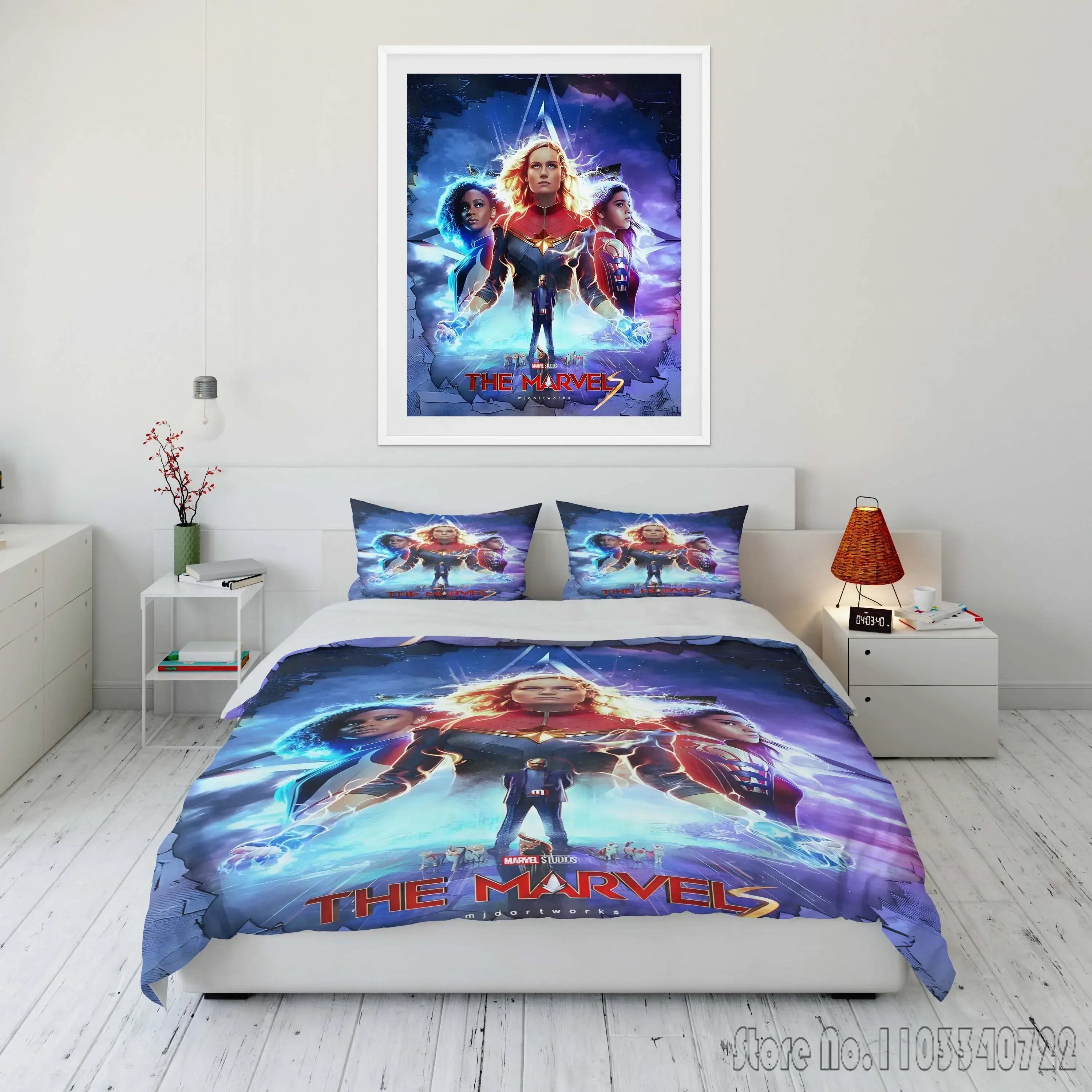 America Captain Marvell Printed Soft Bedding Set Duvet Cover Anime Quilt Adult Kids Birthday Gift Full Size Bedding Set Luxury