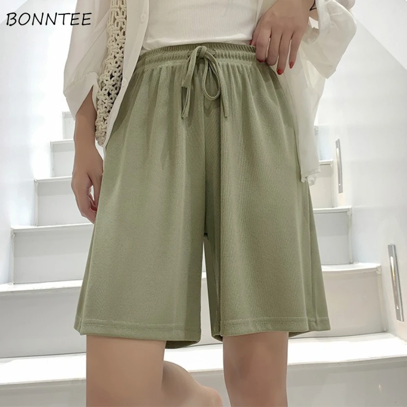 

Wide Leg Shorts Women Solid Trendy Drawstring All-match Streetwear Students Summer High Waist Drape Loose Fit Cozy Casual Chic