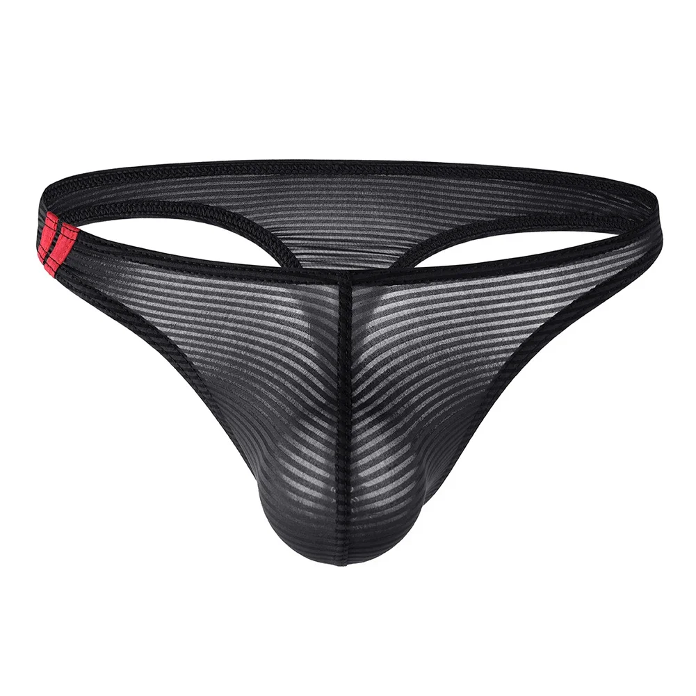 

Men's Sexy Stripes Transparent Briefs Low Rise Trunks Gay Sissy Bulge Pouch Lingerie Breathable Underpants Quick Dry Underwear