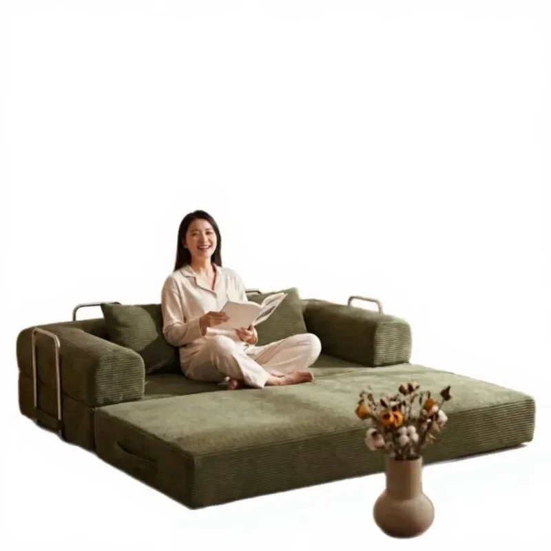 OEM ODM Factory Direct Living Room Apartment Vacuum Compression L Shape Corduroy Sofa Eco-Friendly Foldable Sofa Bed