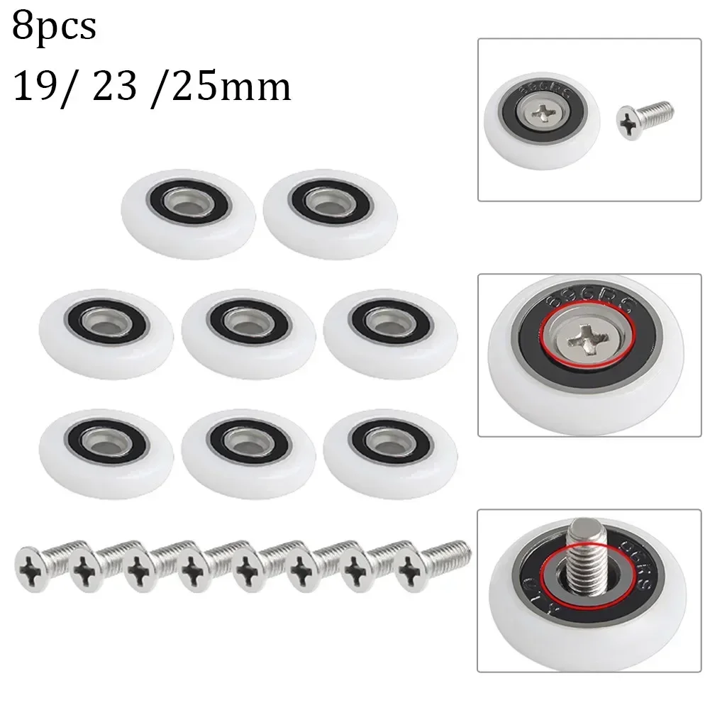 8 Pcs Shower Door Runner Rollers Wheels Pulleys Replacement Parts 19mm/23mm/25mm  Roller Single Wheel Toilet Shower Room