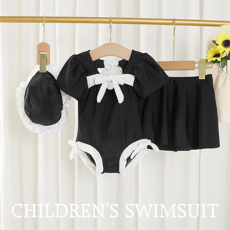 Girl Backless Swimsuit Kids Jumpsuits Bowknot Swimwear New Children Cute Beachwear Set Toddler Fashion Solid Color Pool Clothes