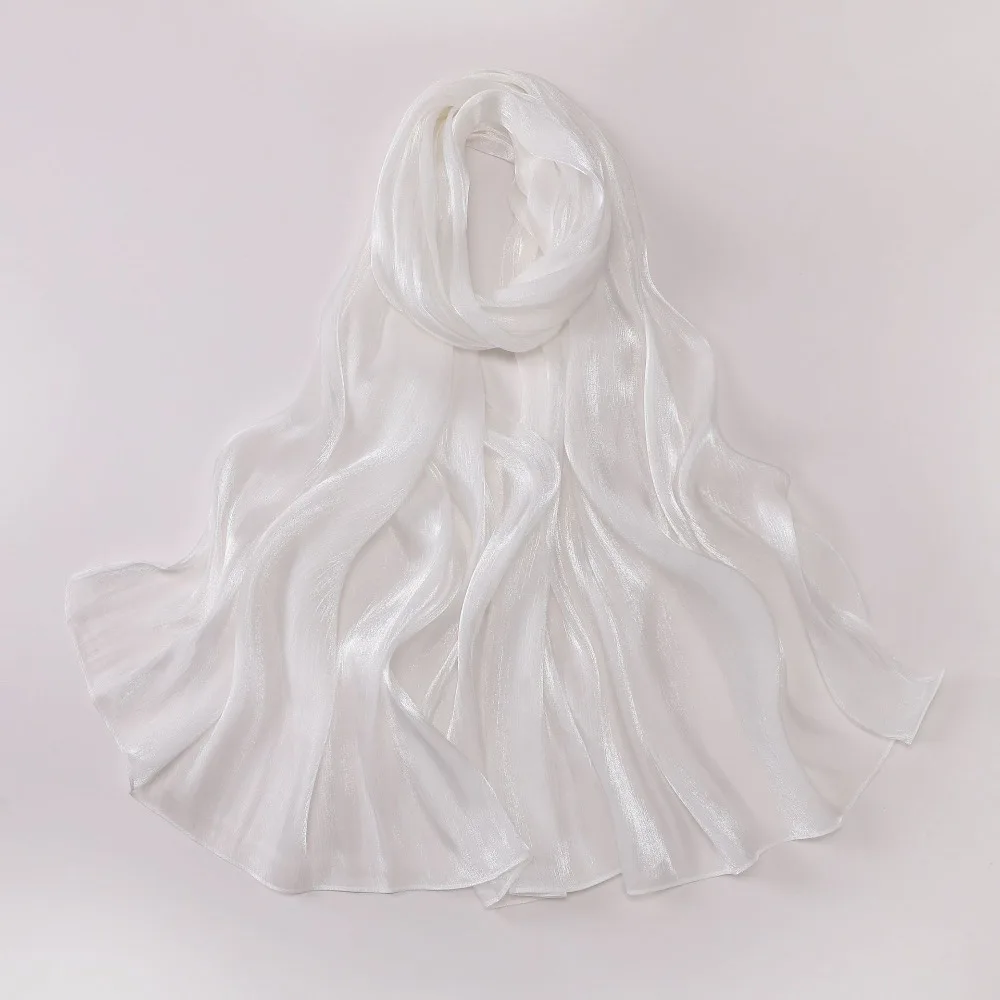 Fashion Solid Color Silk Scarf Chiffon Shining Chiffon Hijab Veil Soft Long Sunscreen shawl Outdoor