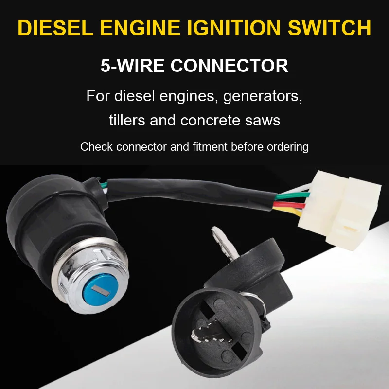 186F Ignition Key Switch Lock with Keys for Diesel Generator Road Cutting Machine Tiller Engine Replacement Parts
