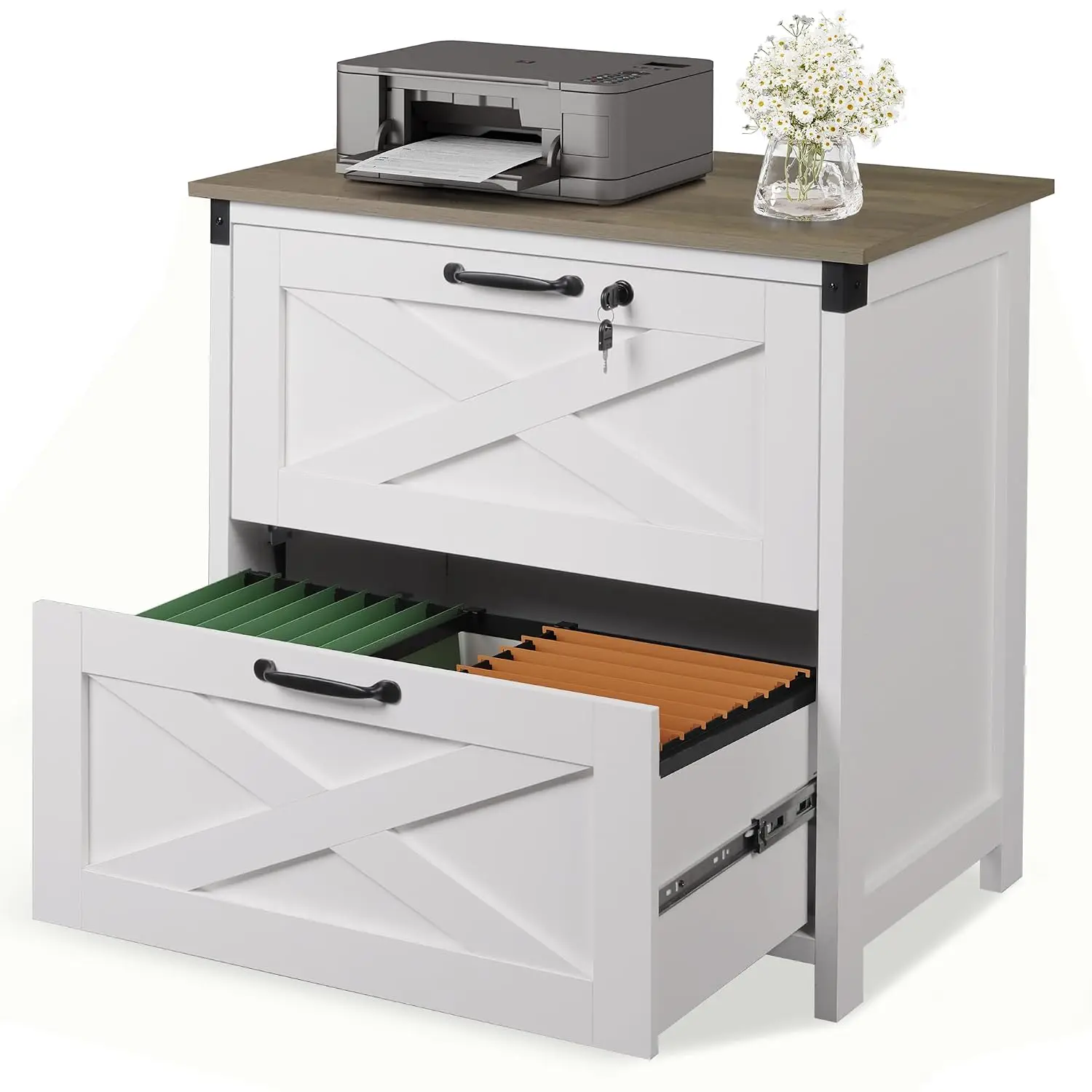 2-Drawer Lateral File Cabinet With Lock, White, Customized