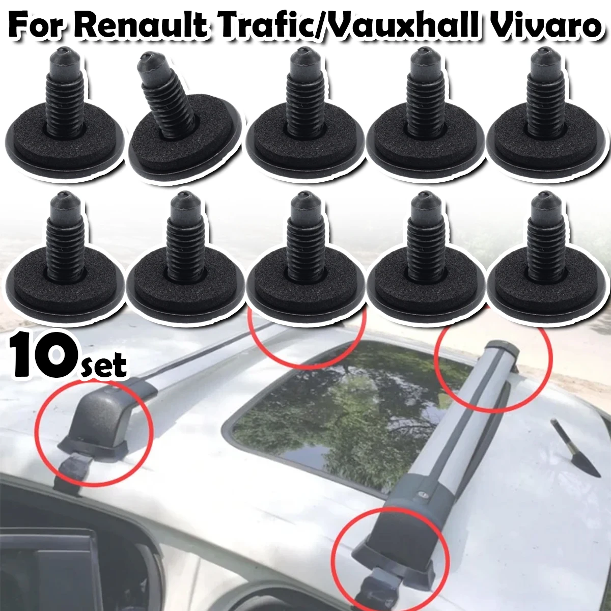 

10SET Car Roof Rack Holes Panel Blanking Black Screws Bolts Sealed WHT006148 For Renault Trucks Trafic Opel / Vauxhall Vivaro