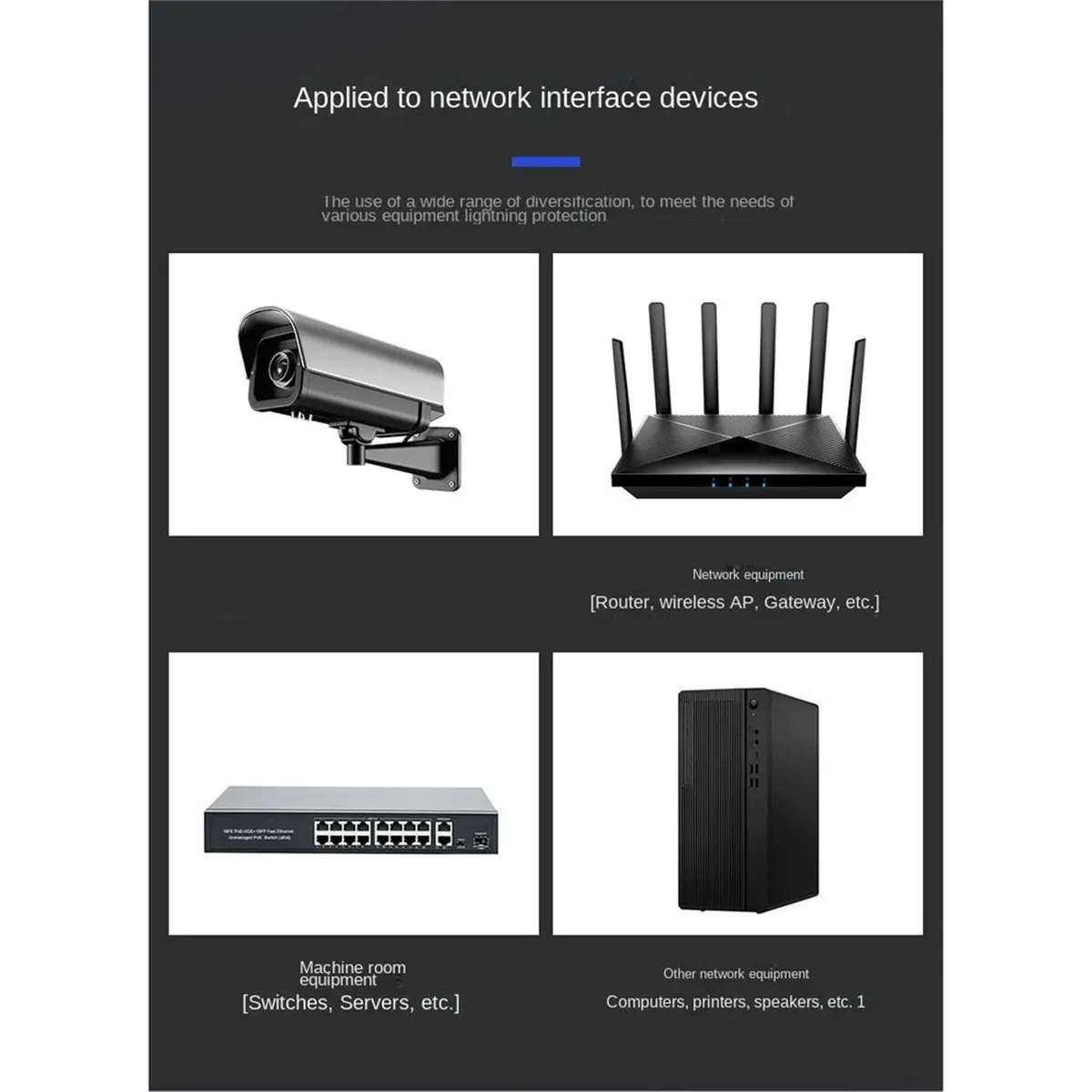Gigabit 1000Mbps Network Power 2in1 Surge Protector Ethernet Protection Device for IP Camera PoE Switch Guard