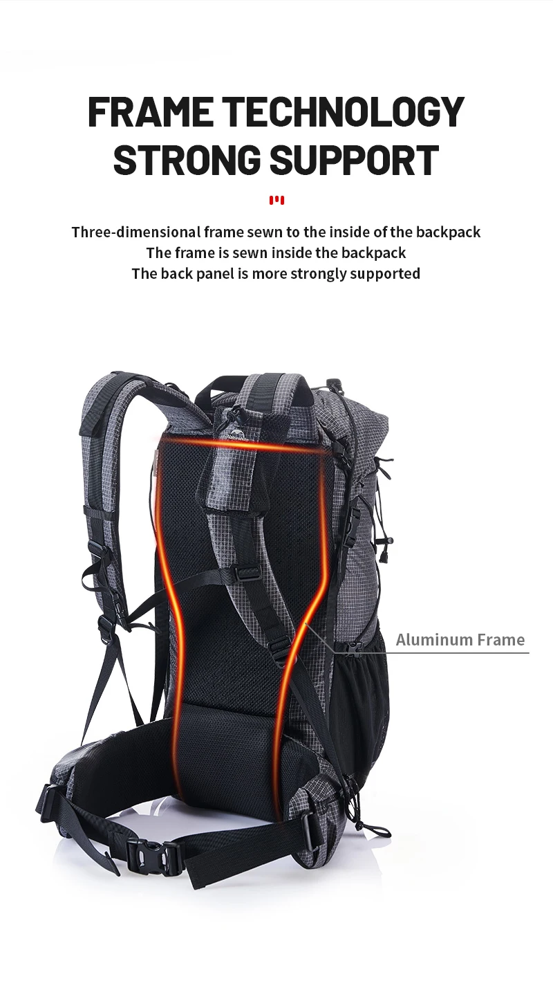 Naturehike Wanderrucksack, Outdoor-Sporttasche, 60 + 5 l, großes Fassungsvermögen, ergonomisches Design, Rucksack, Camping, Reisen, wasserdichter Rucksack – Detail 4