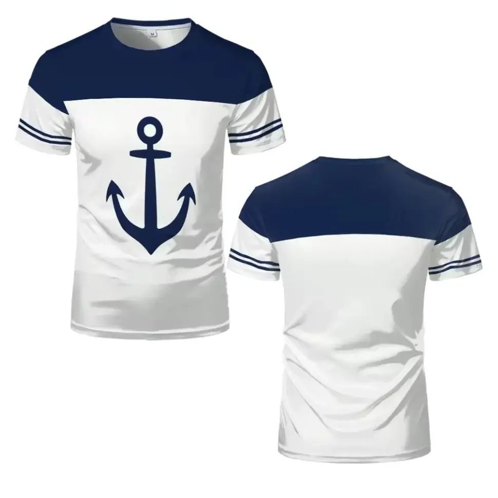 3D Ship Anchor Pattern Breathable Round-neck Short-sleeved Pirate-style Boys' Children's T-shirt Caribbean Style Men's Jacket