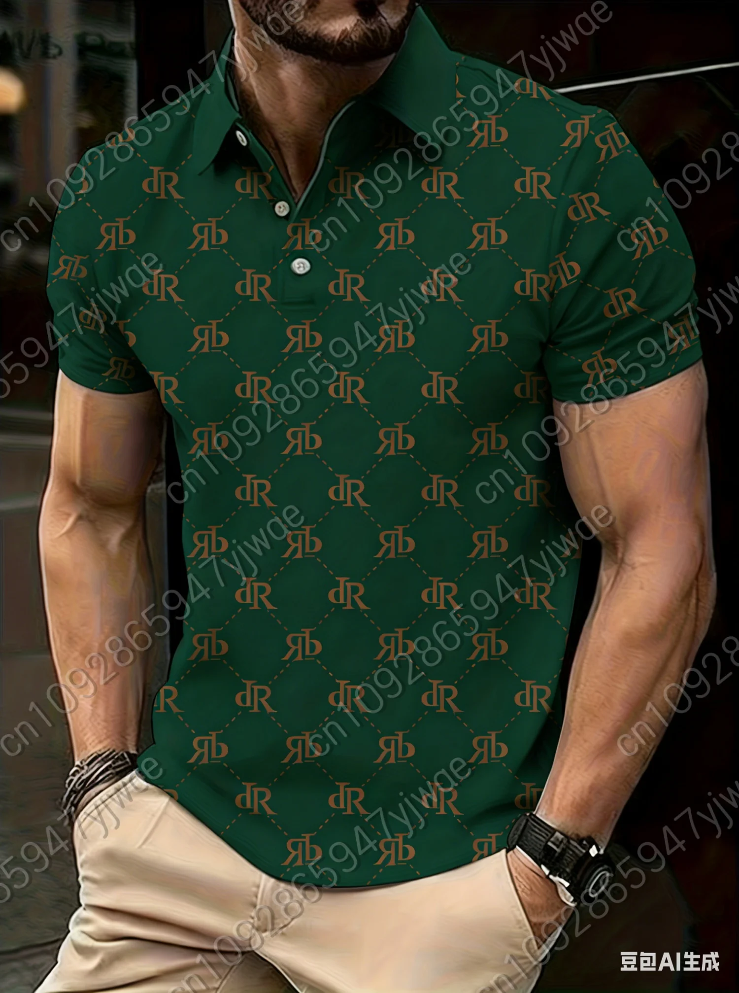 2026 Sppring Mens Light Luxury 3d Print Pattern Polo Shirt Adult Loose Casual All Match Printed Button Short Sleeve T-Shirts