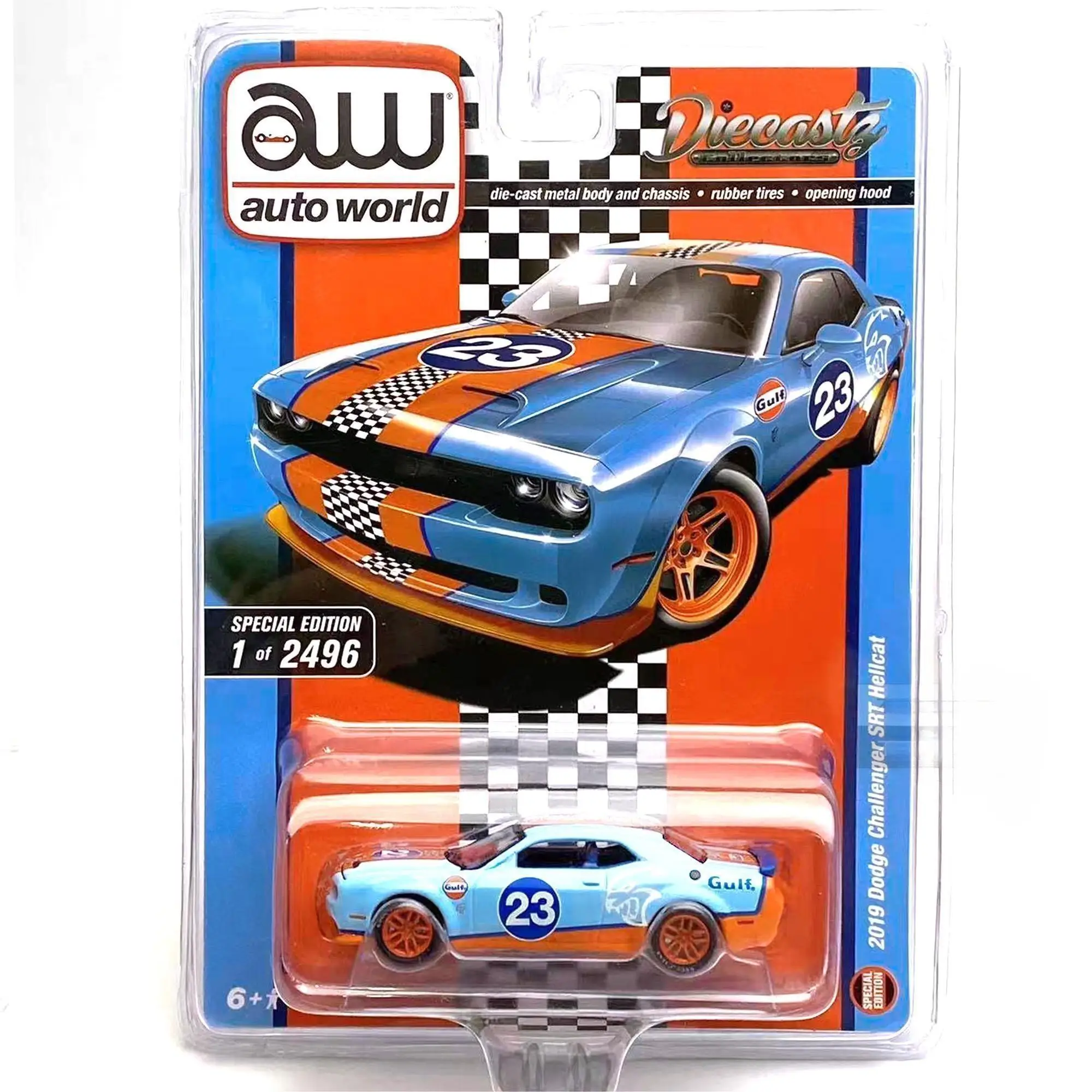 

Auto World 1/64 AW 1/64 2019 Dodge Challenger Hellcat SRT Gulf Oil Die-cast alloy car model collection display child gift